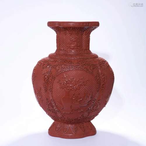 Carved Cinnabar Lacquer Antique Globular Vase