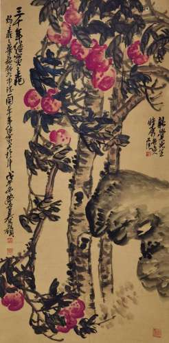 Wu Changshuo, Chinese Peaches Painting Scroll