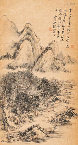 黄起凤（1889～1939）   夏山烟雨图 设色纸本  立轴