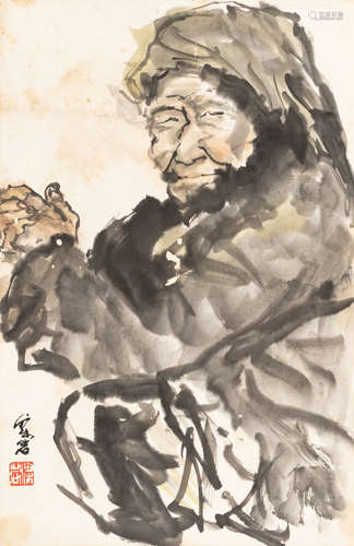 梁  岩（b.1943）   肖像 设色纸本  立轴