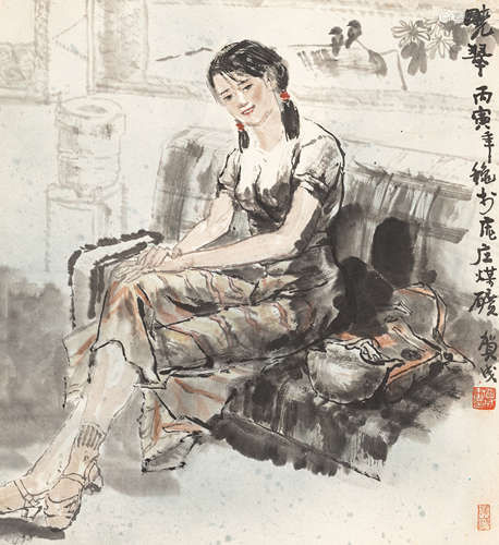 贺  成（b.1945）   晓翠 设色纸本  立轴