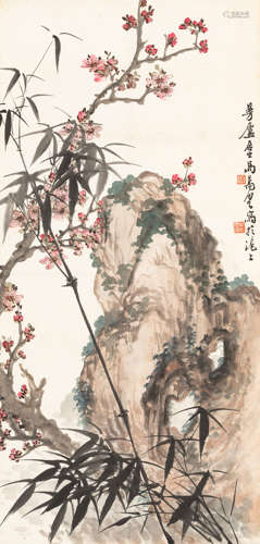 马万里（1904～1979）   梅竹双清 设色纸本  立轴