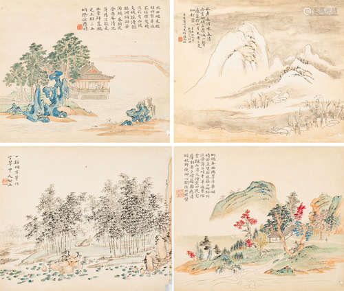 何汝穆（？～1921）   山水四帧 设色纸本  镜心