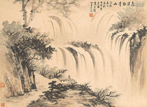 黄君璧（1898～1991）   飞瀑动青山 设色纸本  立轴