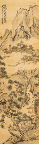 胡铁梅（1848～1899）   苍松怪石图 设色绢本  立轴