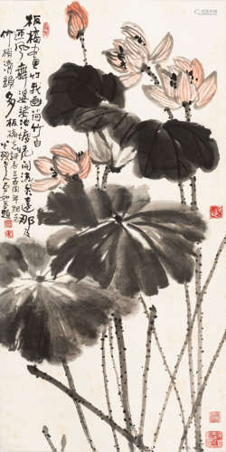 李亚如（1918～2003）   荷花 设色纸本  立轴