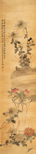 黄逸儒（1850～1928）   菊寿图 设色绢本  立轴