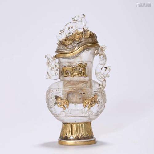 Gilt Decorated Rock Crystal Vase