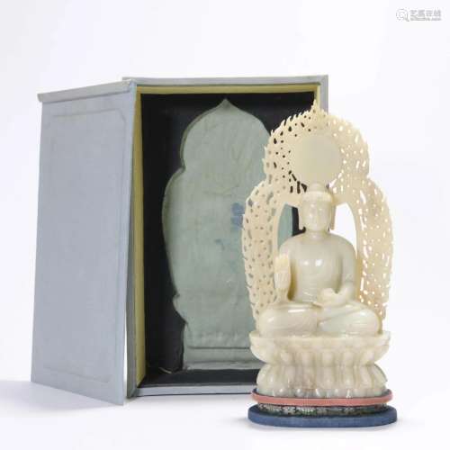 Carved Chinese White Jade Figure of Medicine Buddha