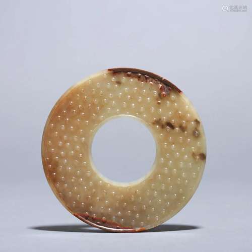 Carved Russet Jade Disc Bi