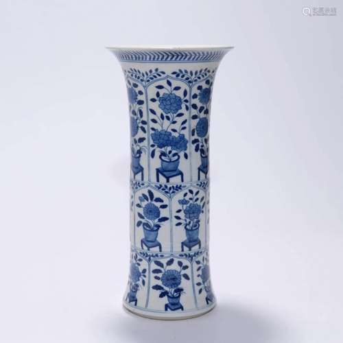 Blue & White Flower Beaker Vase