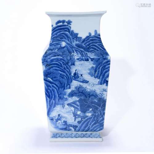 Blue & White Figure Square Vase