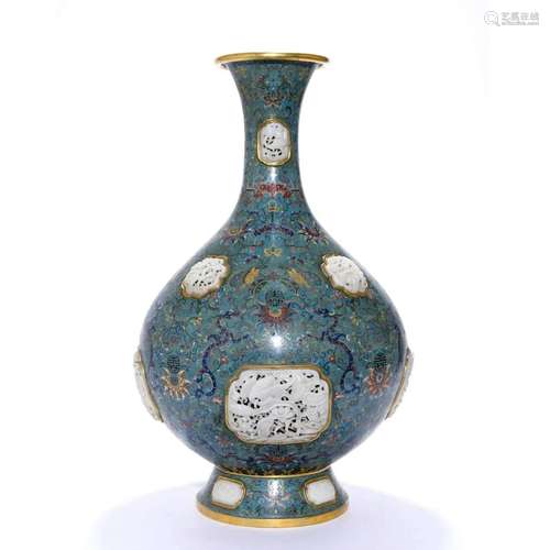 Jade Inlaid Cloisonne Enamel Vase