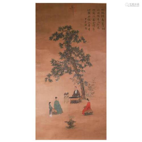 Song Huizong, Chinese Figure Painting Silk Scroll