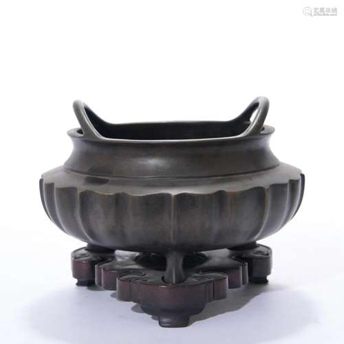 Bronze Melon Form Double Eared Censer