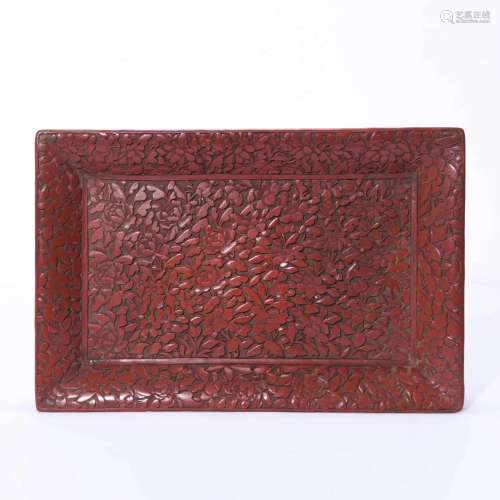 Carved Cinnabar Lacquer Rectangular Plate