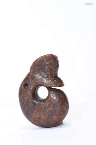 Carved Brownish Jade Dragon Form Pendant