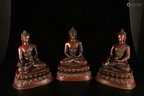 A Set of Three Copper Buddhas of Three Periods