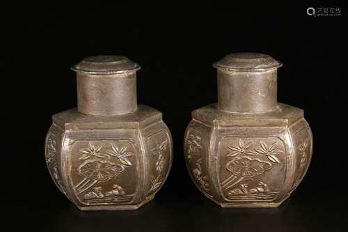 A Pair of Tin Tea Canisters