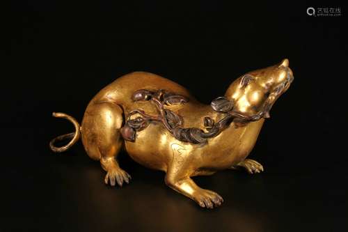 Gilt Copper Rat Ornament