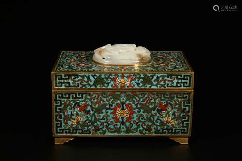 Cloisonne Lidded Box with Jade Inlay