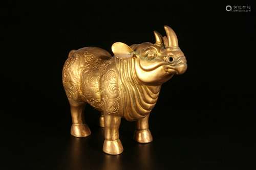 Gilt Copper Rhinoceros Ornament