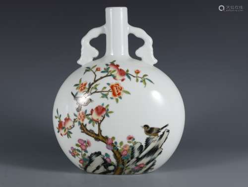 Pastel flower and bird pattern moon vase