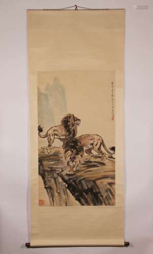 Vertical Painting:Lions by Xu Beihong