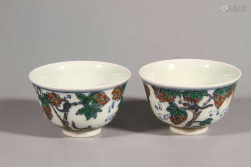 A Pair of Chinese Doucai Cups