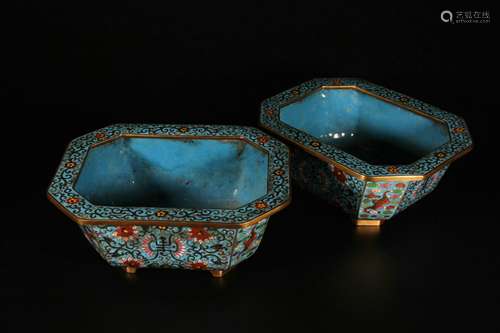 A Pair of Cloisonne Narcissus Pots