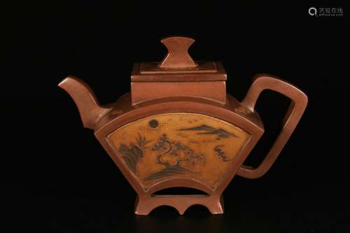Chinese Fan-shaped Zisha Teapot