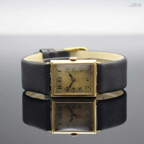 High grade 14k yellow gold rectangular wristwatch