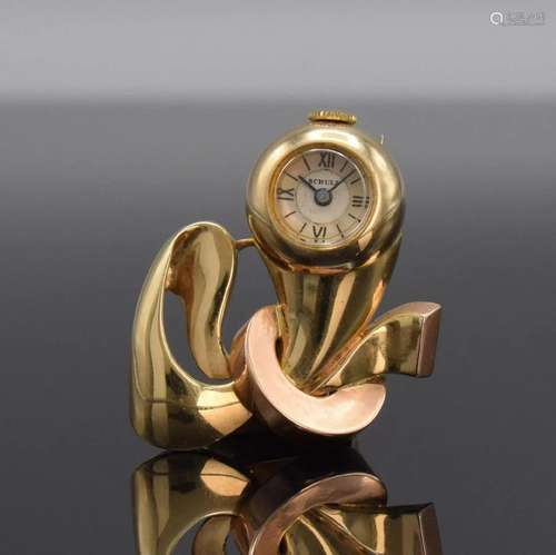 J. SCHULZ unusual 14k Yellow/pink gold pin-on watch