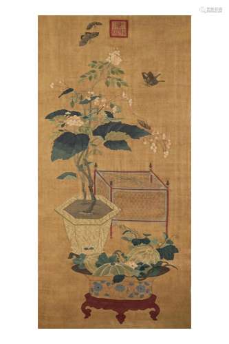 CHINESE KESI EMBROIDERY TAPESTRY OF FLOWER IN VASE