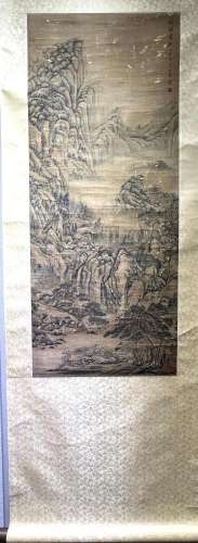 Old Chinese Painting on Silk Scroll of Mountain