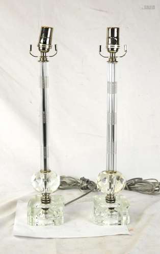 Pr Antique Cut Crystal Lamps