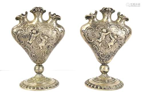 Pr Europeans Silver Three Holes Figure Vases