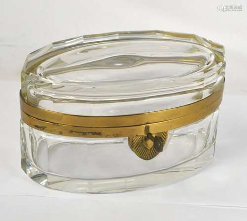 French Cut Crystal Oval Shape Box w Key