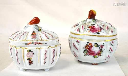 Two Painted French Opline Glass Covered Boxes