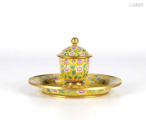 Chinese Enamel on Copper Cup & Saucer