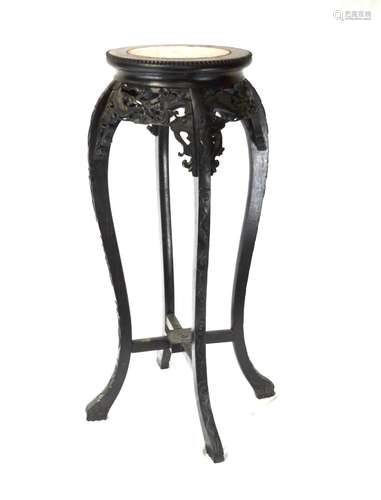 Chinese Tall Marble Top Wood Stand