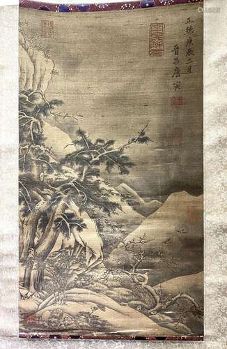 Old Chinese Painting on Silk Scroll