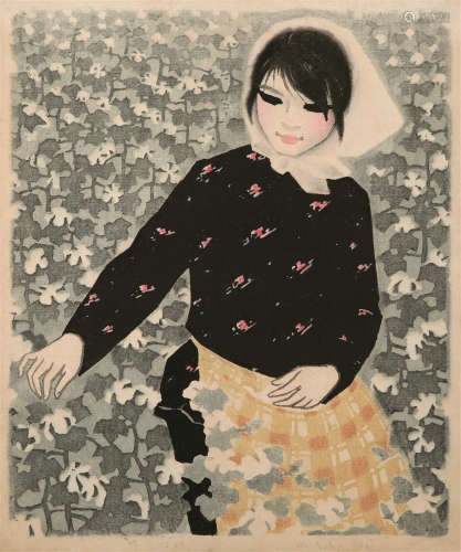 1930～2015 姚天沐 版画《棉花姑娘》