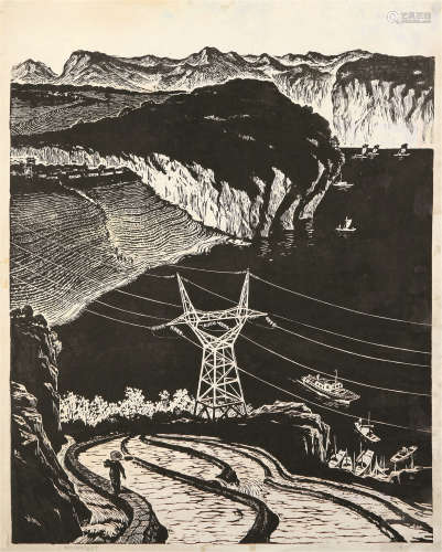 1931～2015 戈沙 版画《松花江畔春来早》