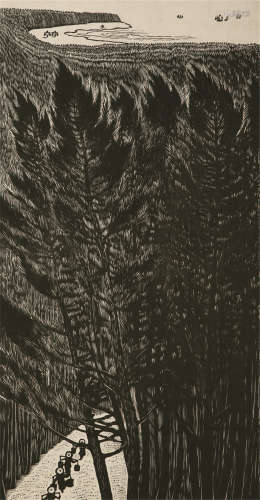 1929～2010 刘其敏 版画《海滩上的防护女》