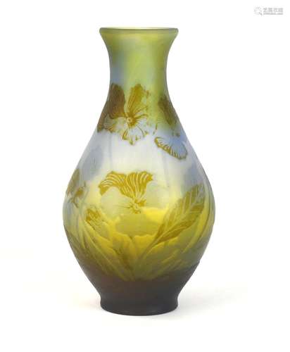 Galle Yellow & Purple Art Glass Vase