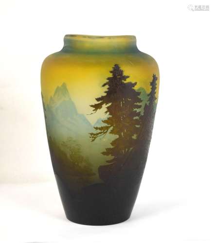 Rare Galle Muti- Color Mountain View Scene Vase