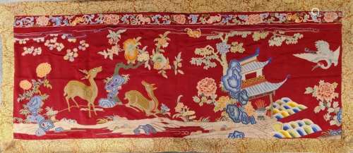 SILK EMBROIDERY OF FLOWERS AND PAVILION