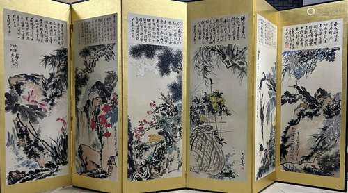 Chinese Six Paintings Folding Screen