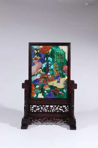 MALACHITE INLAID 'LANDSCAPE' TABLE SCREEN